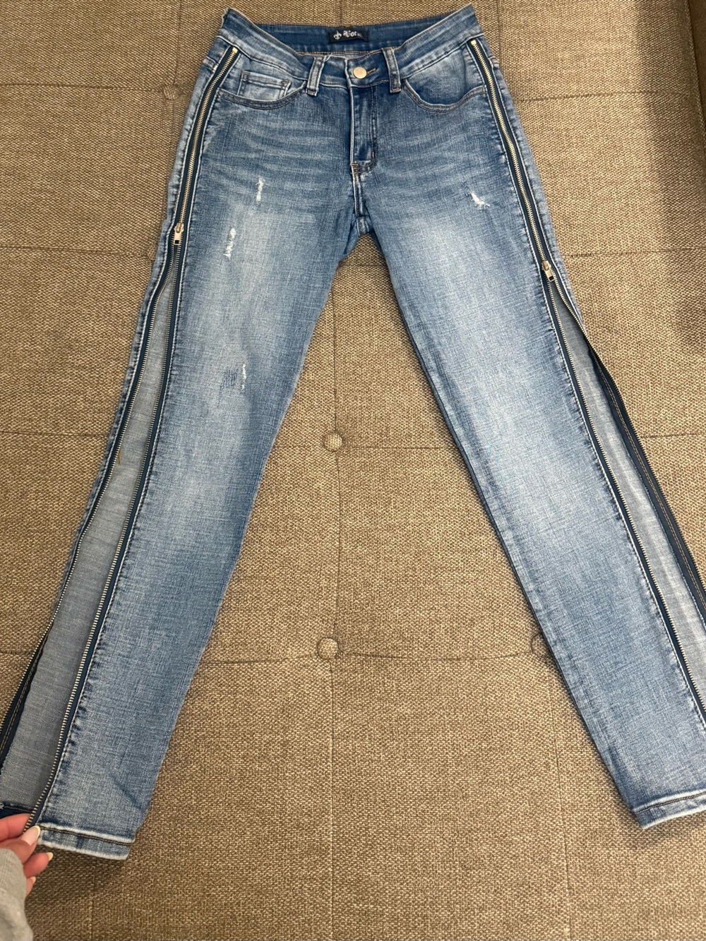 Vocal Light Blue Distressed Side-Zip Jeans